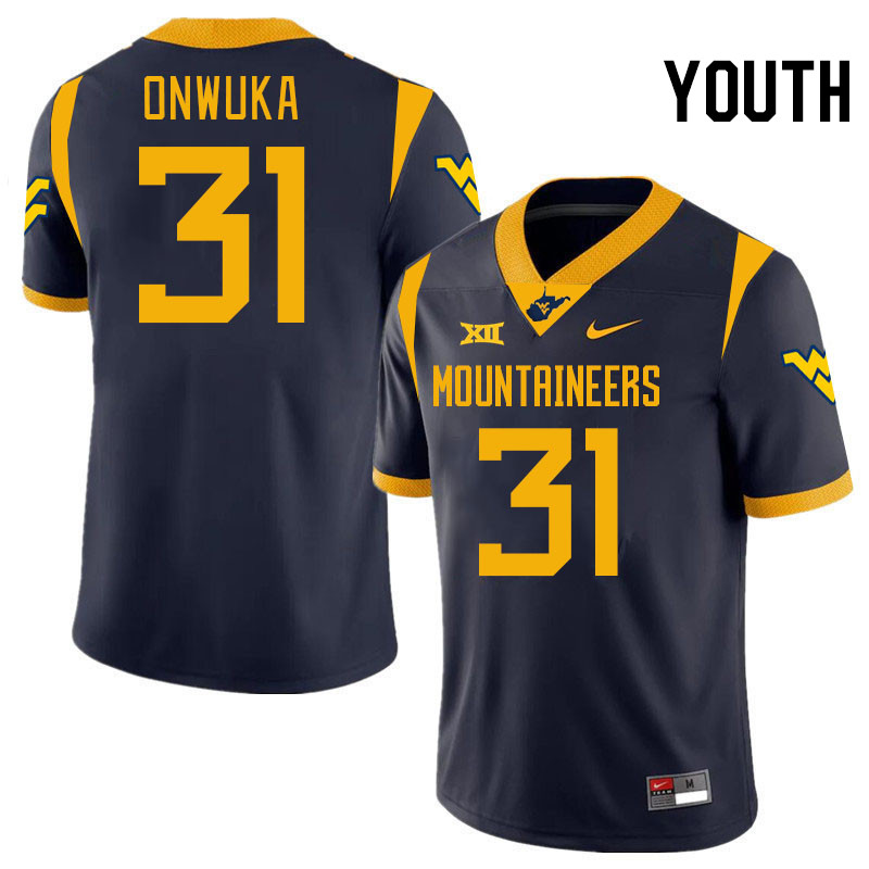 Youth #31 Obinna Onwuka West Virginia Mountaineers College 2024 New Uniforms Football Jerseys Stitch